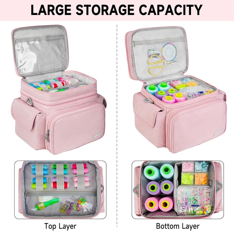 LEFORZ Sewing Supplies Organizer,Double-Layer Sewing Accessories Storage Bag,Protable Travel Sewing Box Sewing Basket for Sewing Tools,Pink(Bag Only) - Image 3